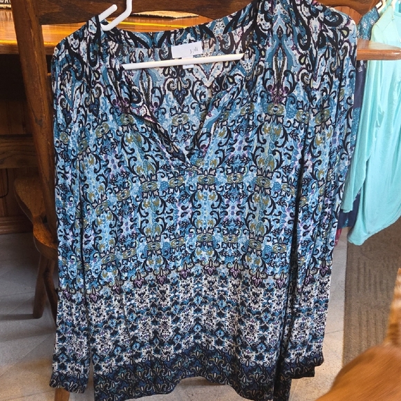 J. Jill Tops - J. Jill Blue and Black Patterned Blouse